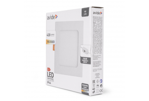 LED Deckeneinbaupanel Quadratisch 6w, CCT Schalter, ALU, IP44 Front