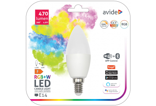 Smart LED Candle 4.9W RGB+W WIFI + BLE APP Control